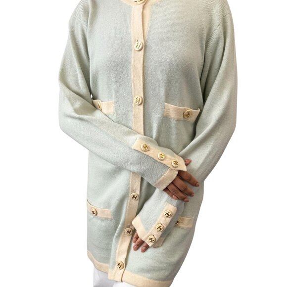 CHANEL Vintage 94C CC Button Cashmere Cardigan Knit Top # Mint Green [106397] - Picture 4 of 13